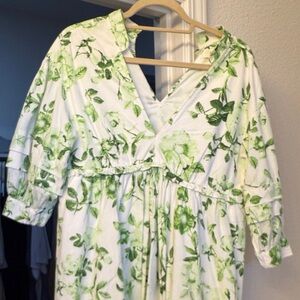 Maeve White and Green Leaf Pattern Blouse